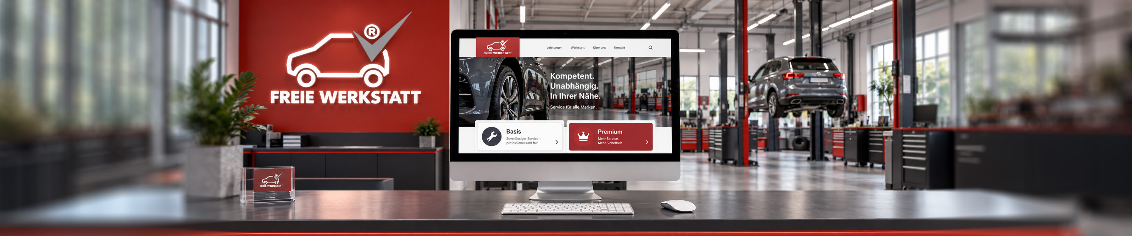 FREIE WERKSTATT Werkstatt mit Website auf dem Bildschirm